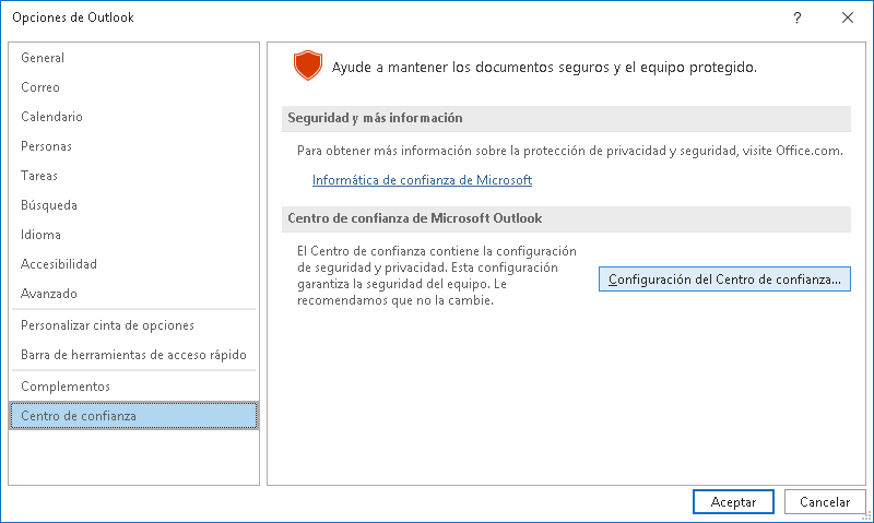 Opciones Outlook 365