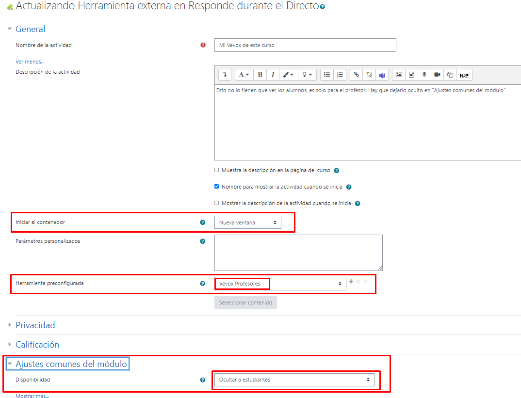 Configuración Vevox Profesores