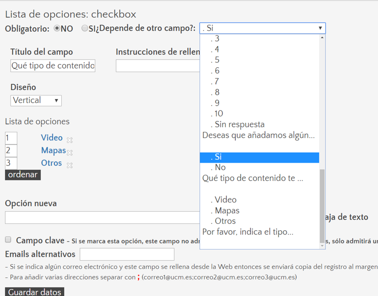 Campo checkbox dependiente