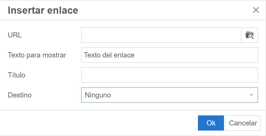 Insertar enlace. Ventana emergente