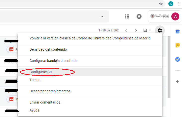 Configuración email