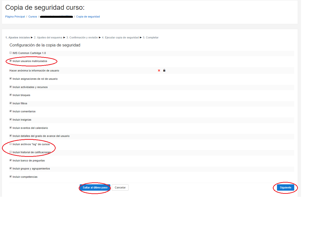 Configuración inicial de la copia de seguridad