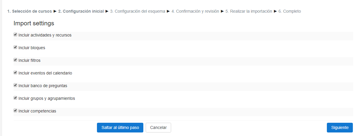 Configuración inicial de los cursos