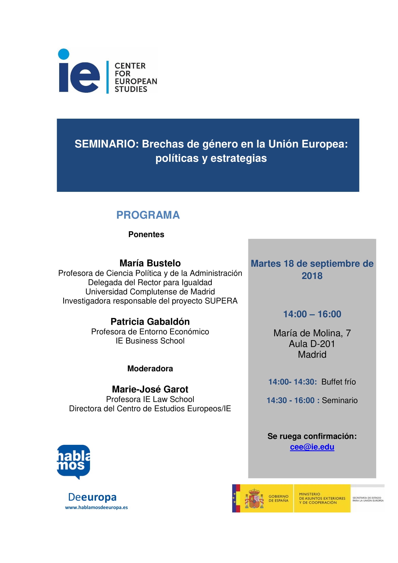 Invitación Seminario Brechas de Género UE