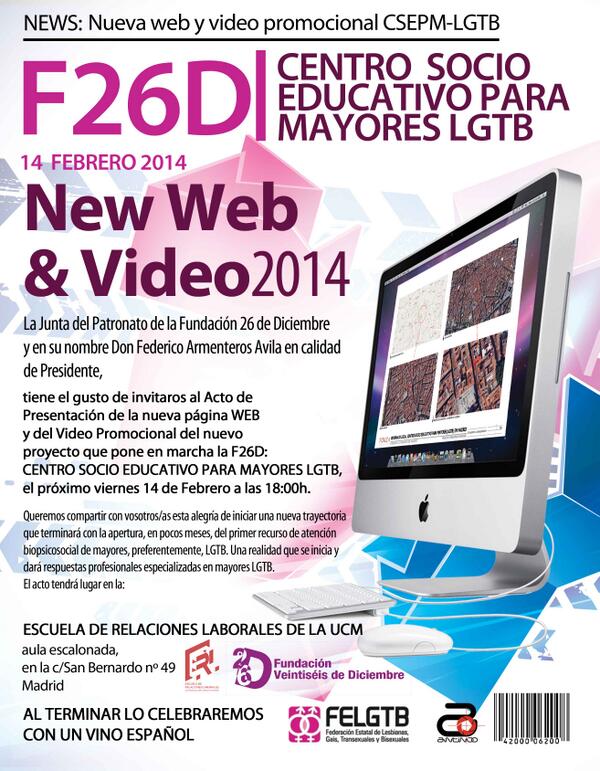 Cartel presentación nueva web F26D y vídeo promocional CSEPM-LGTB
