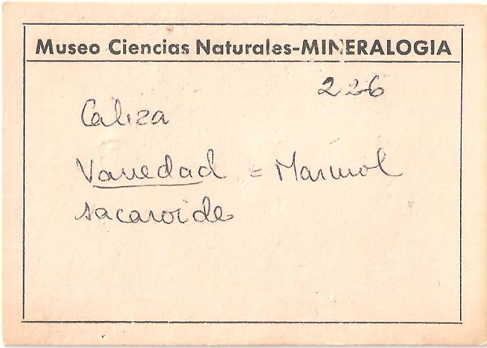 Etiqueta mármol Museo Ciencias Naturales