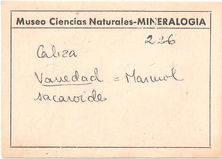 Etiqueta mármol Museo Ciencias Naturales