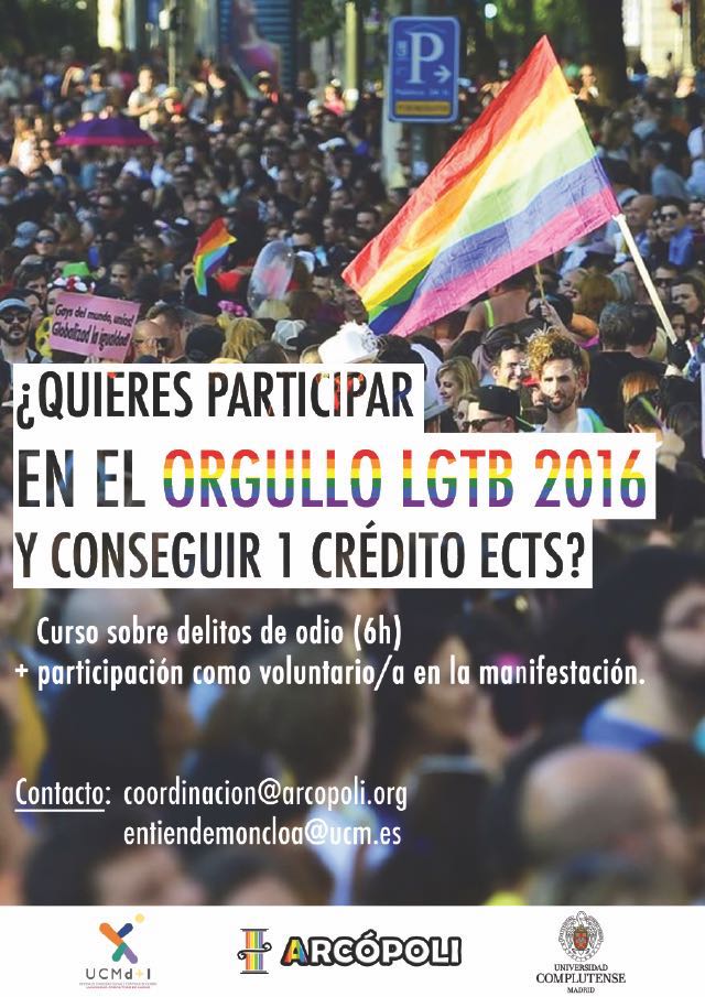 Formación en Delitos de Odio con participación en el Orgullo LGTB. Cartel curso Arcópoli y voluntariado