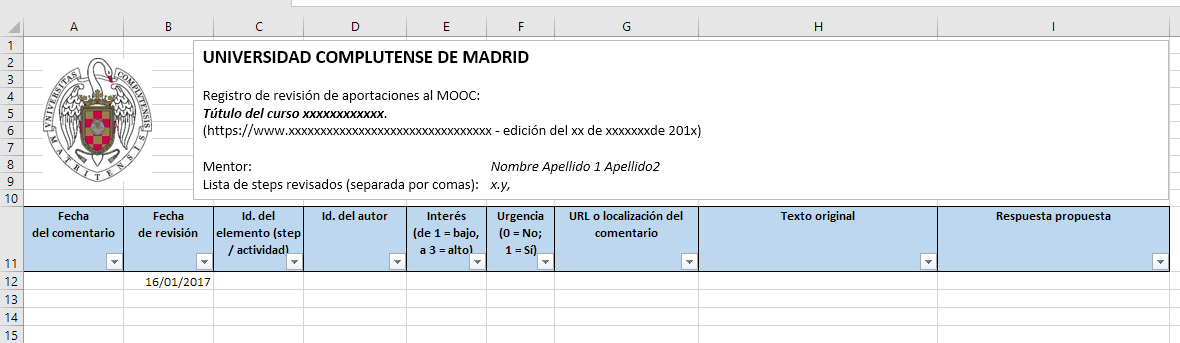 Plantilla de seguimiento de aportaciones al foro