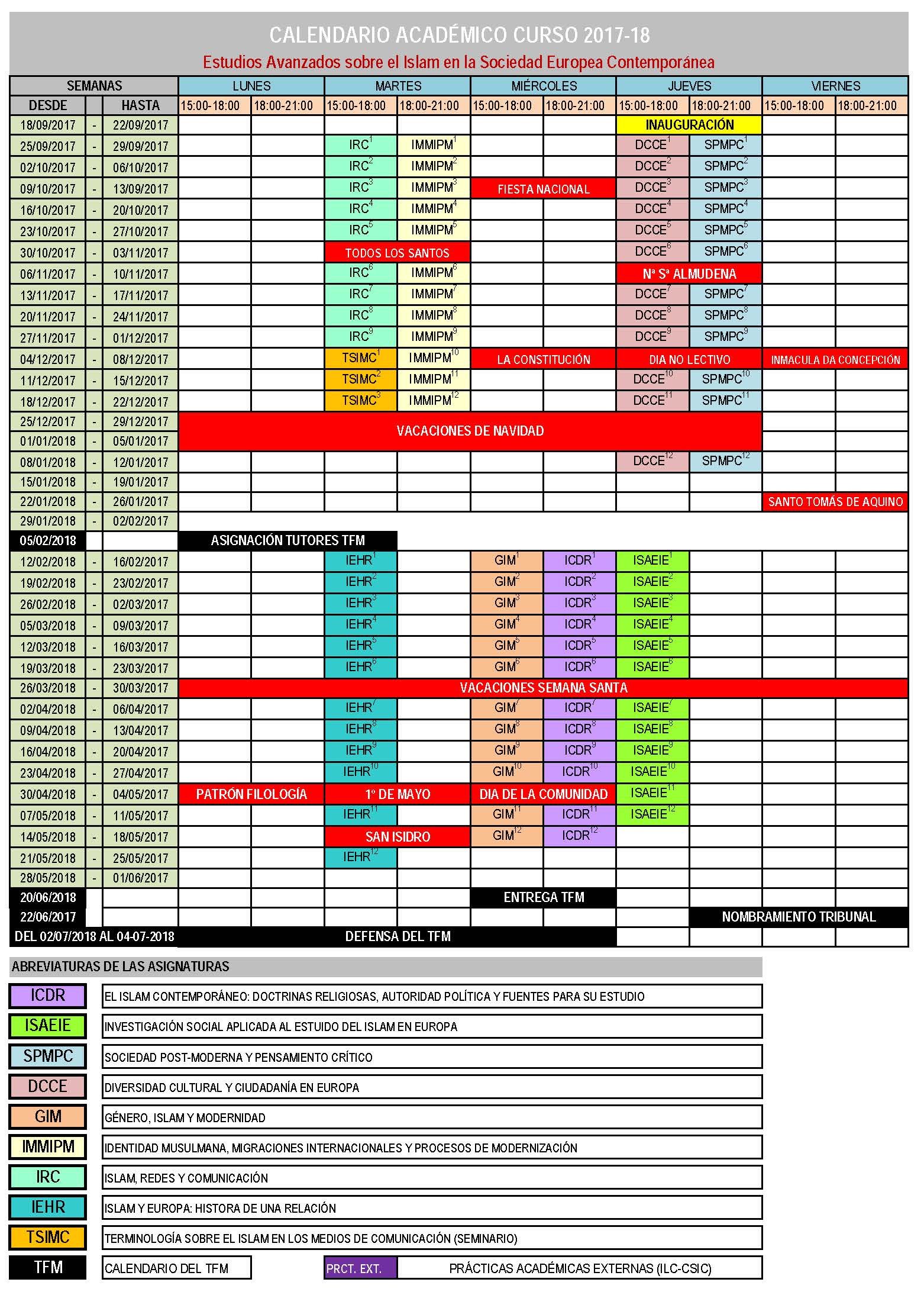 Ucm Estudios Avanzados Sobre El Islam En La Sociedad Europea Contemporanea calendario academico ucm