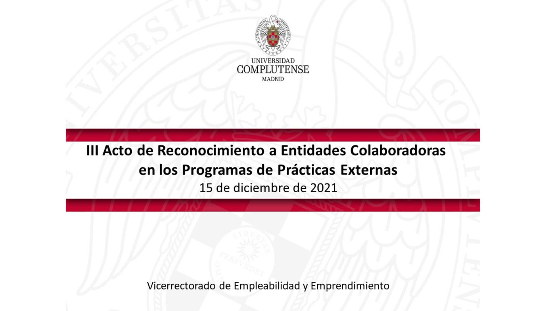 III Acto de Reconocimiento a Entidades Colaboradoras en los programas de Prácticas Externas