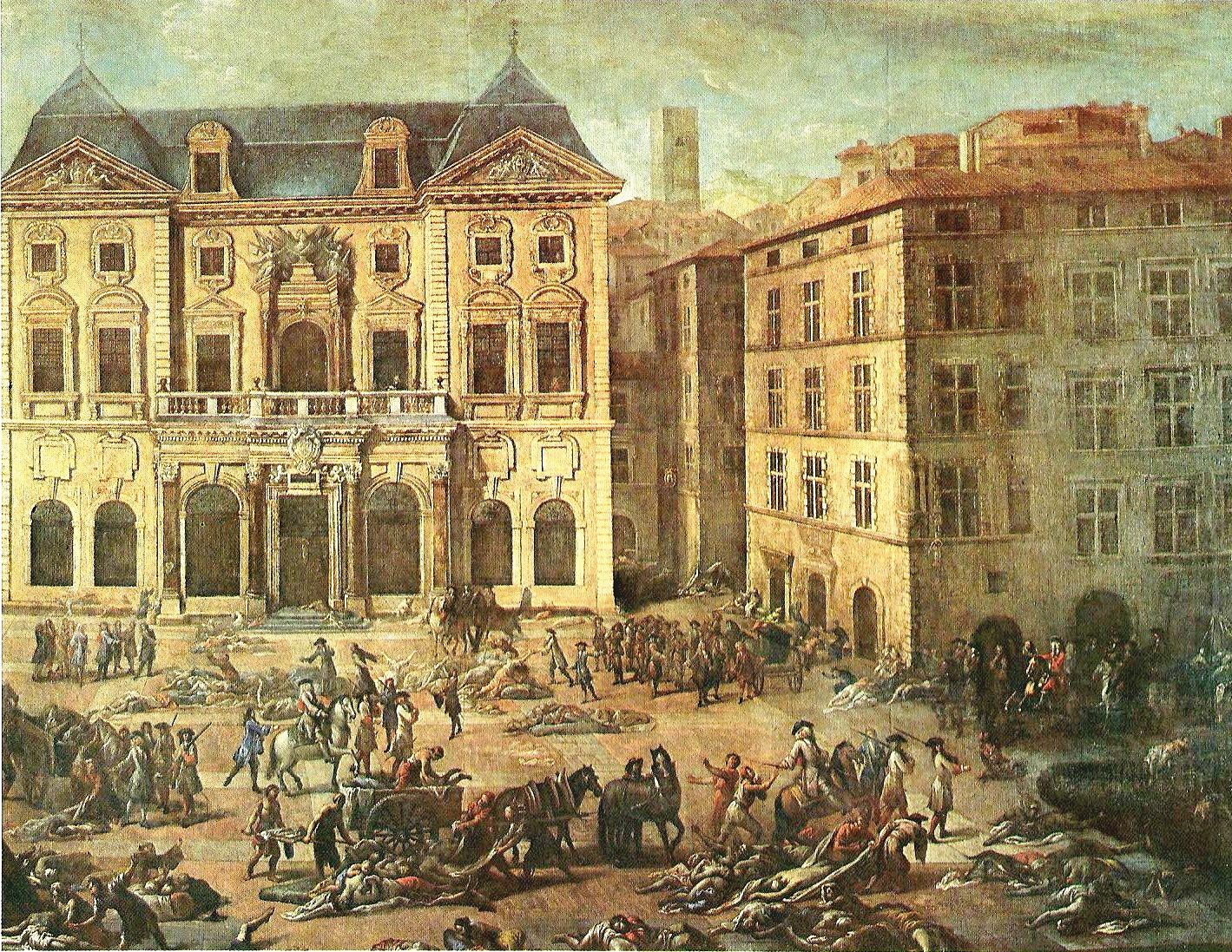 tableau-de-michel-serre-1658-1733-représentant-lhôtel-de-ville-de-marseille-pendant-la-peste-de-1720.