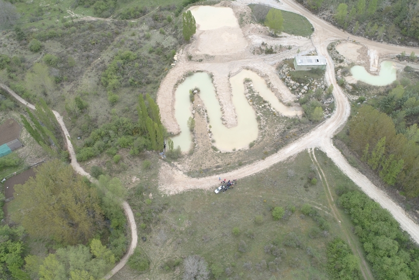 Aerial oblique view of a sedimentation pond in the María José mine (Guadalajara, Spain)