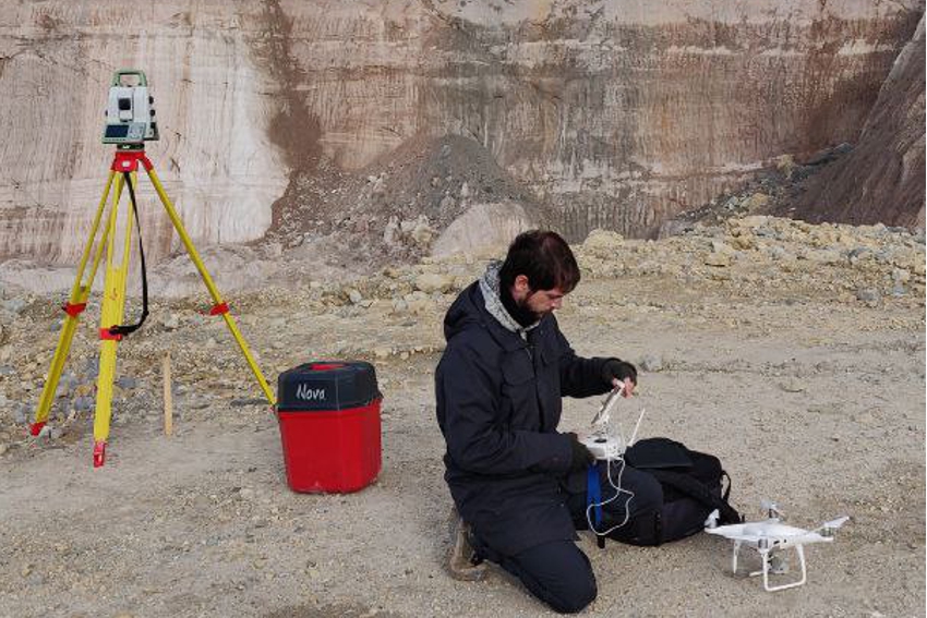David Gutiérrez (DGDRONE), our drone pilot and aerial filmmaker managing a drone in one of the mines of the Alto Tajo (Guadalajara, Spain)