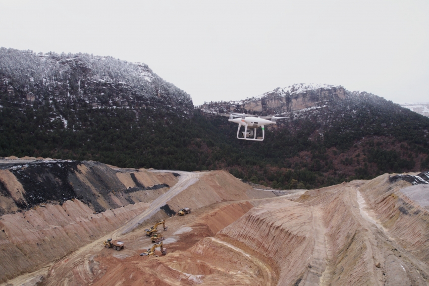 A drone surveying the active Machorro mine (Guadalajara, Spain)