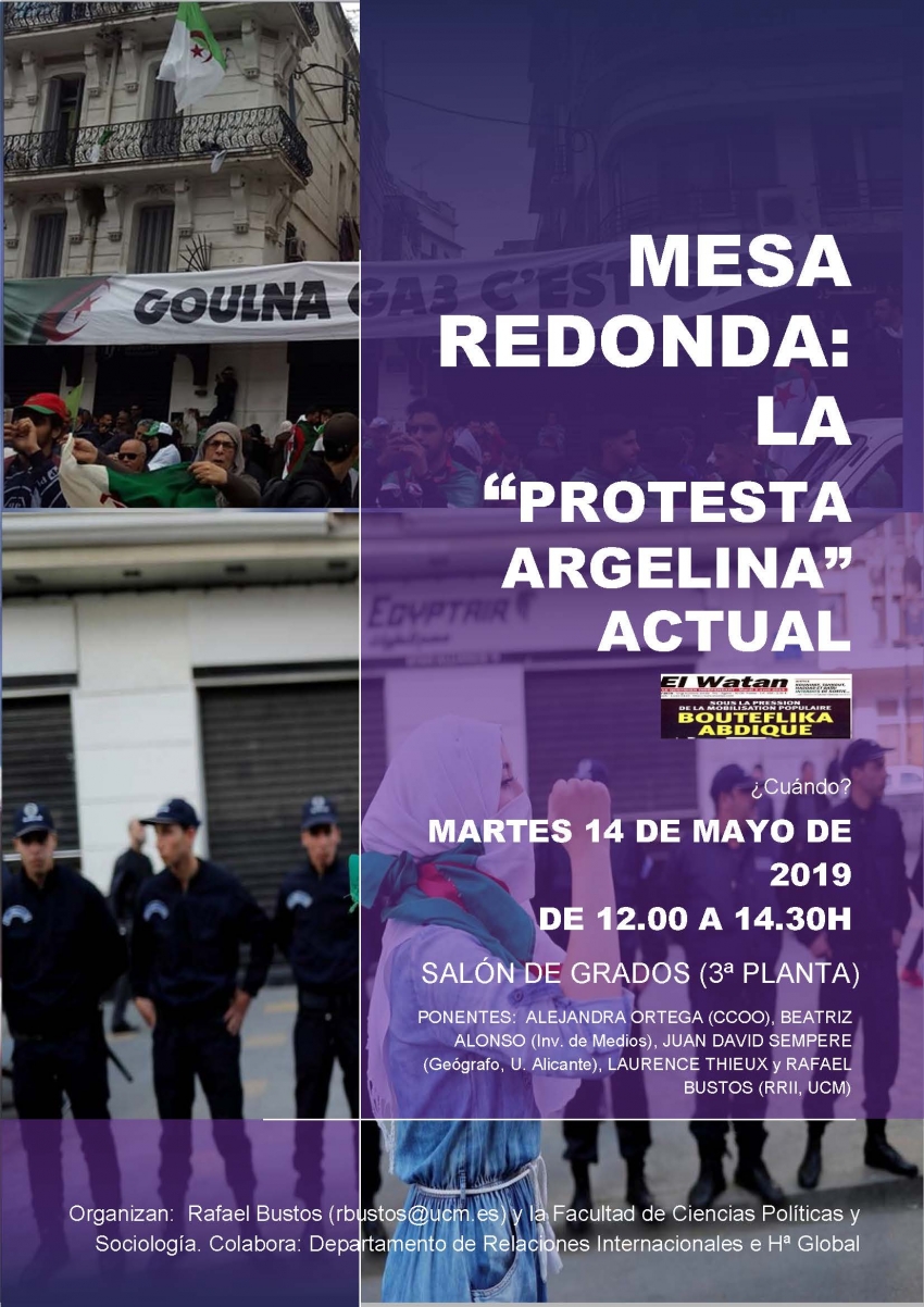 Cartel mesa redonda La Protesta argelina actual 9mayo 2019