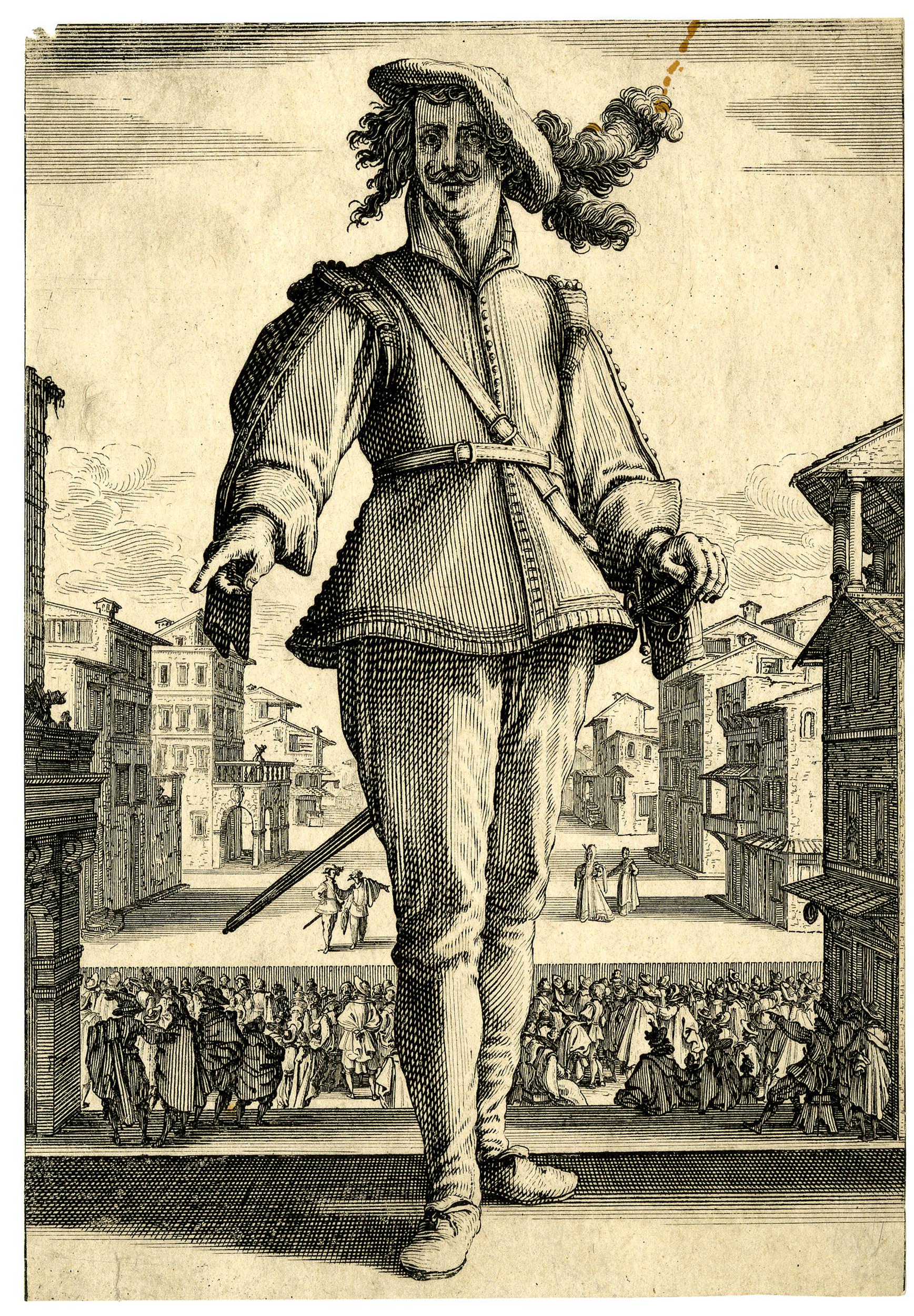 Jacques Callot. Capitan o enamorado. Comedia del Arte. 1618 o 1620. British Museum