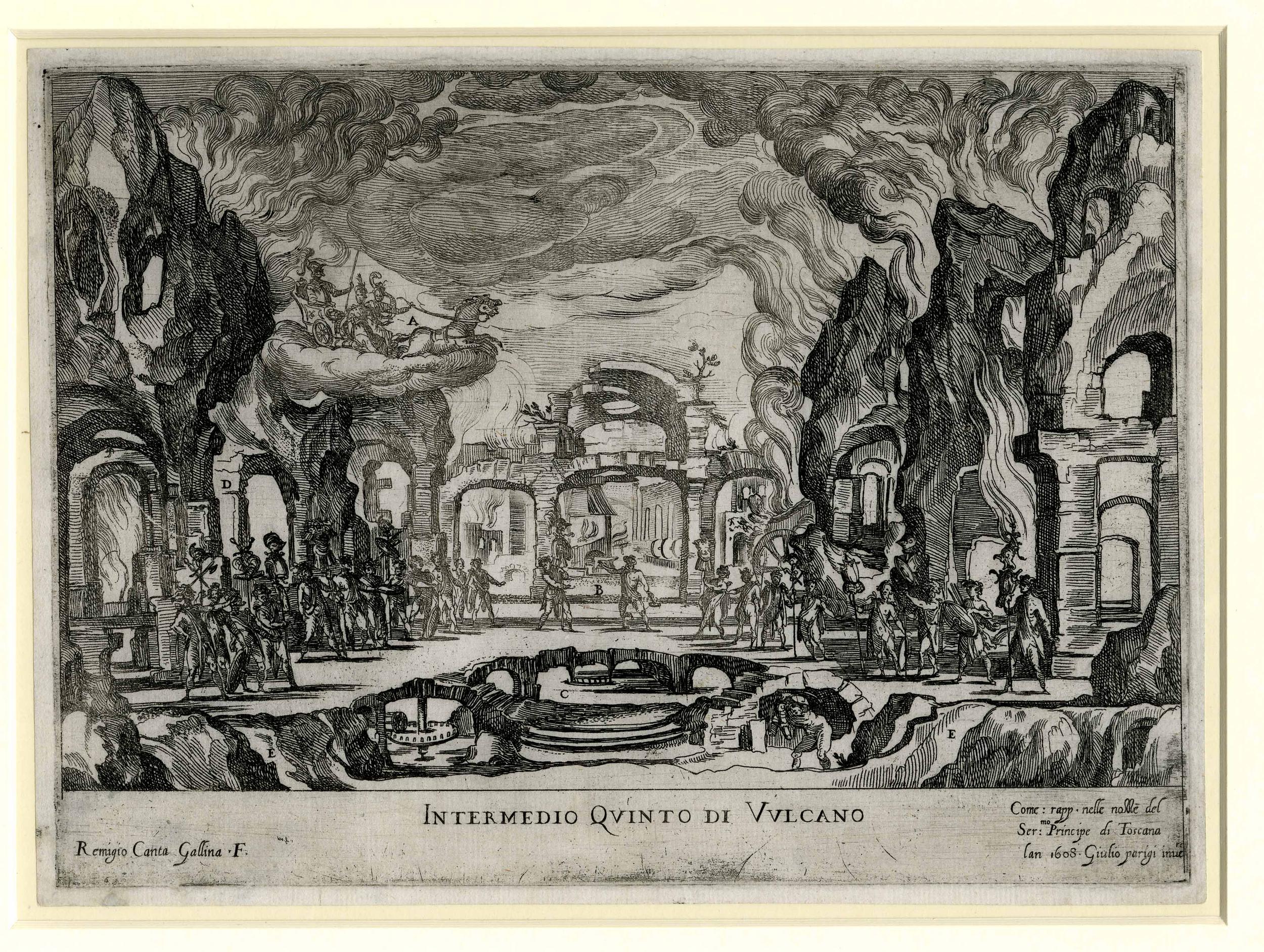 Remigio Cantagallina. Gruta de Vulcano.Quinto intermedio Nozze o Boda de Cosme II. 1608. British Museum