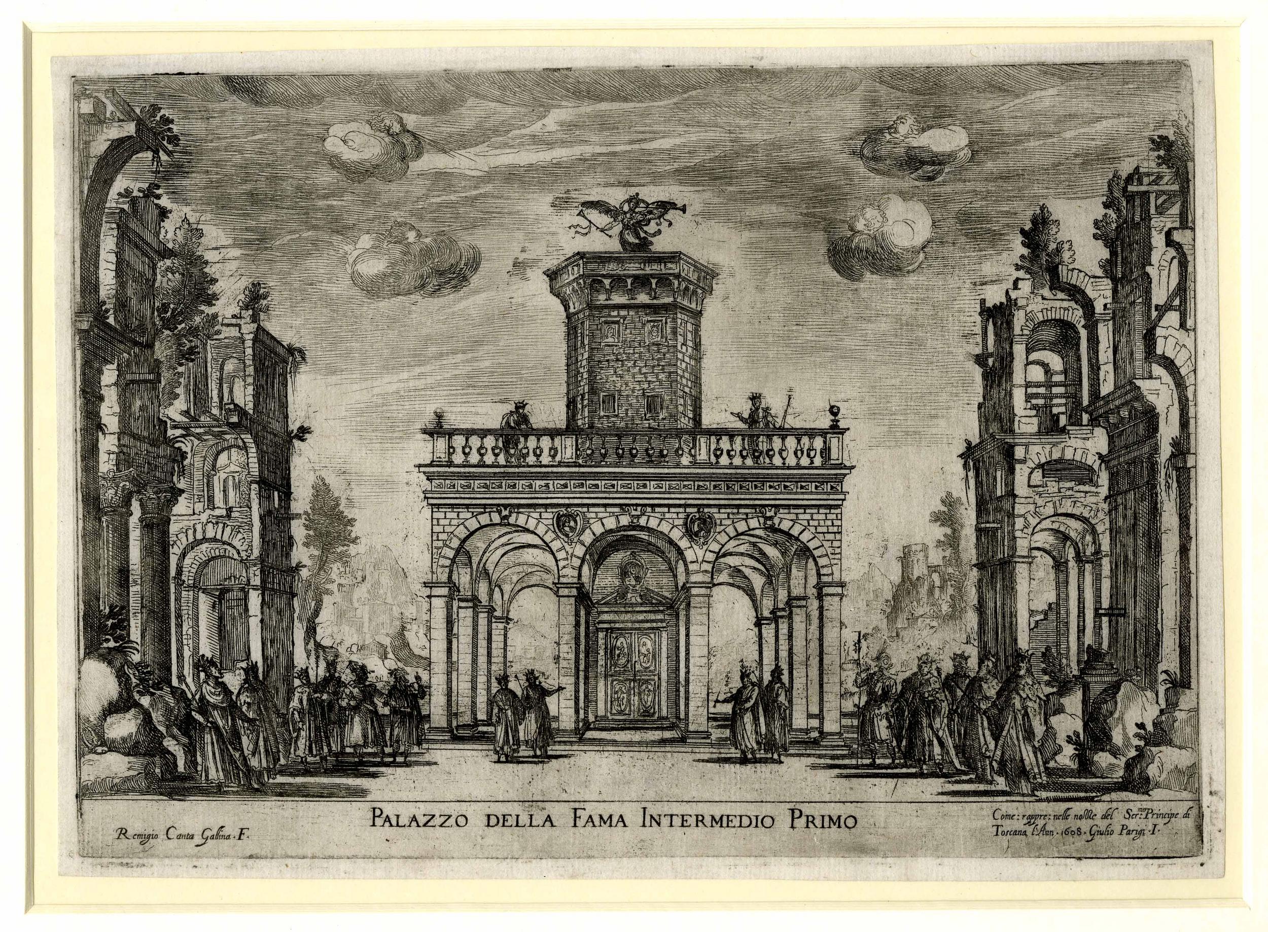 Remigio Cantagallina. Palacio de la Fama. Quinto Intemedio para celebración de boda de Cosimo II. 1608. British Museum