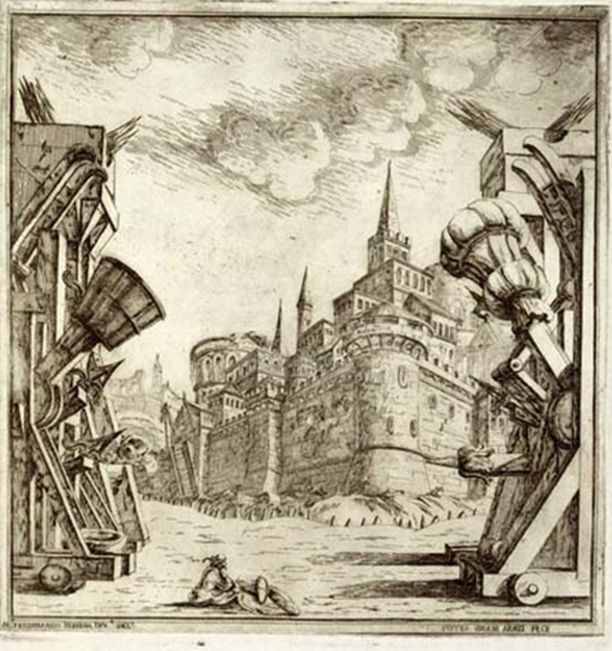 Ferdinando Bibiena. Disegni scene en Varie opere. 1717. Troya asediada. Museo teatrale alla Scala