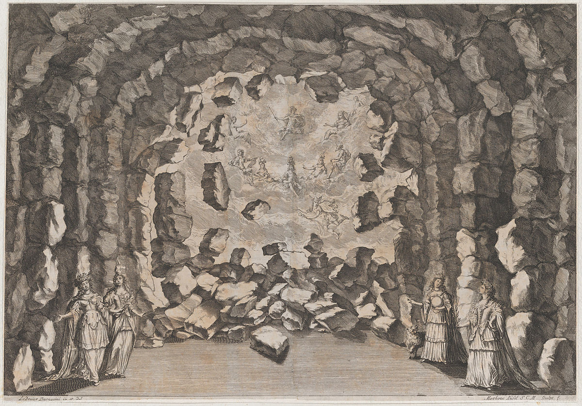 Mathäus Küsel, Burnacini. Gruta con el olimpo de los dioses. Monarchia trionfante. 1678. MET