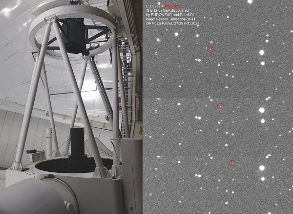 El telescopio Isaac Newton (izquierda) que se utilizó para descubrir el asteroide cercano a la Tierra. / Raúl de la Fuente Marcos. 